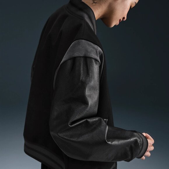 NIKE Sportswear Destroyer Leather & Wool Blend Varisty Bomber Jacket Size S NWT - Picture 4 of 16